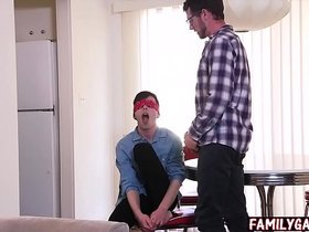 Gay father fucks blindfolded son bareback